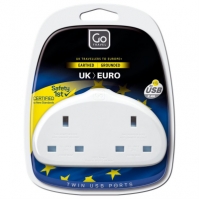 Go Travel UK to EU 2 Plug Adaptor alb