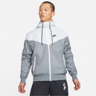 Jacheta Geaca pentru vant Nike Sportswear Heritage Essentials cu gluga pentru Barbati gri alb