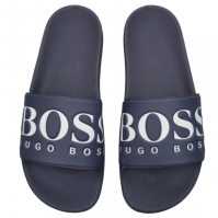 Papuci plaja BOSS Logo gri alb