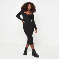 Rochie Missguided Recycled Rib Sweetheart Neck tricot Midaxi negru