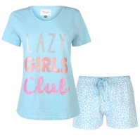 Set pijama cu pantaloni scurti Rock and Rags pentru Femei lazy leopard