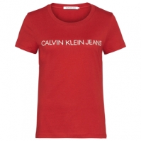 Tricou Calvin Klein Jeans cu guler rotund rosu