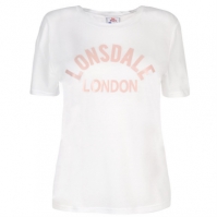 Tricou Lonsdale cu imprimeu mare Crew pentru Femei alb roz