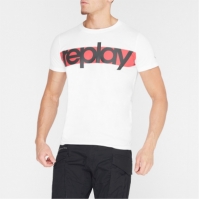 Tricou cu logo Replay Block -shirt alb