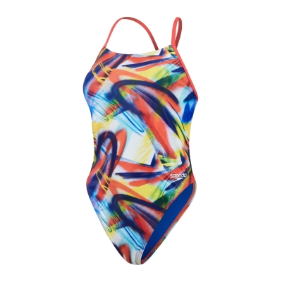 Speedo Allover Digital Lattice Tie-Back pentru femei multicolor