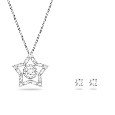 Colier Set Cercei Swarovski Star And Jewellery alb rhs