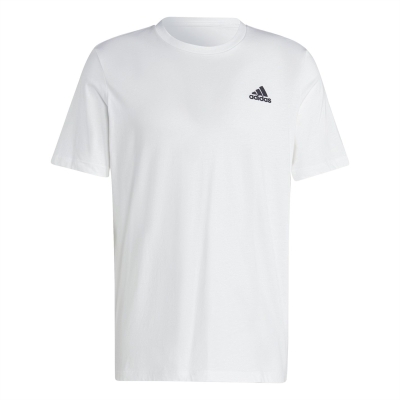 Tricou logo Linear Embroidered adidas Essentials Single Jersey pentru Barbati alb negru