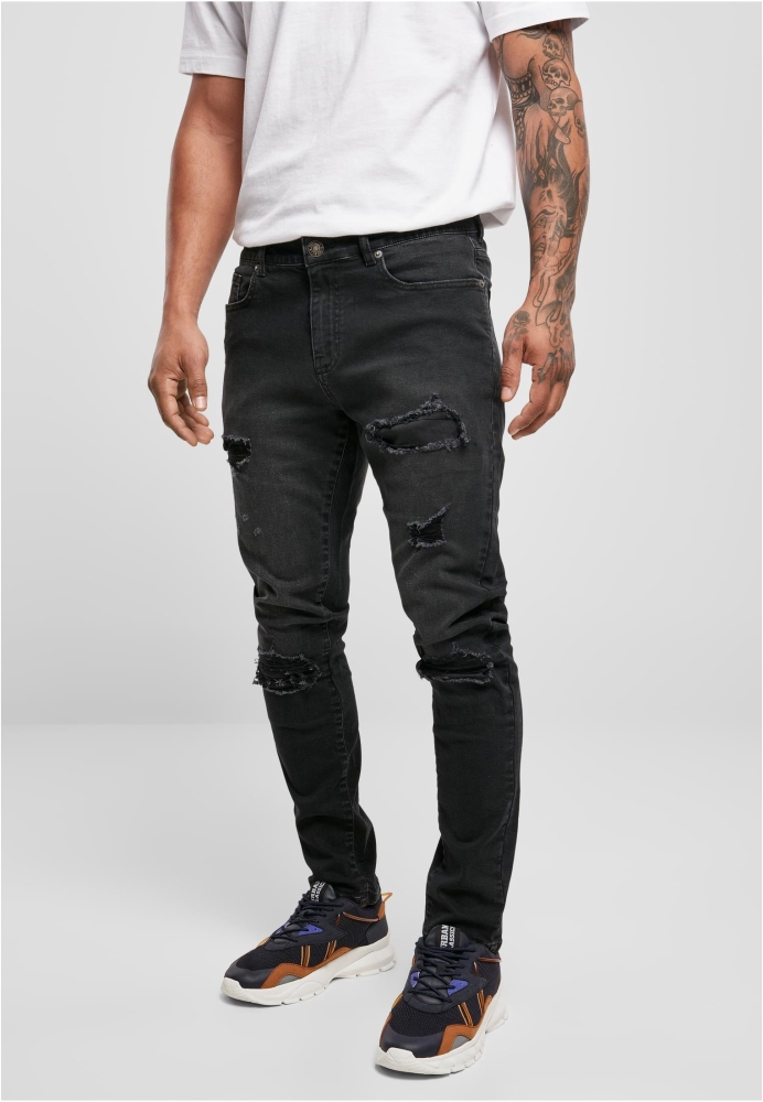 Blugi Heavy Destroyed Slim Fit realblk washed Urban Classics albastru