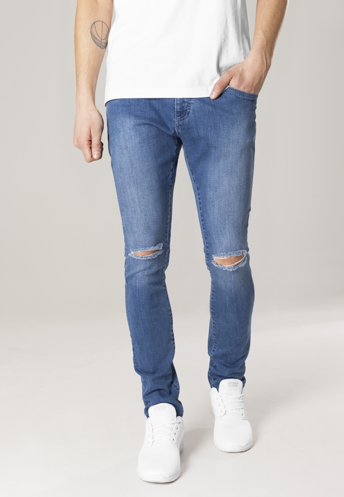 Blugi urban Slim Fit cu taieturi la genunchi albastru washed Urban Classics