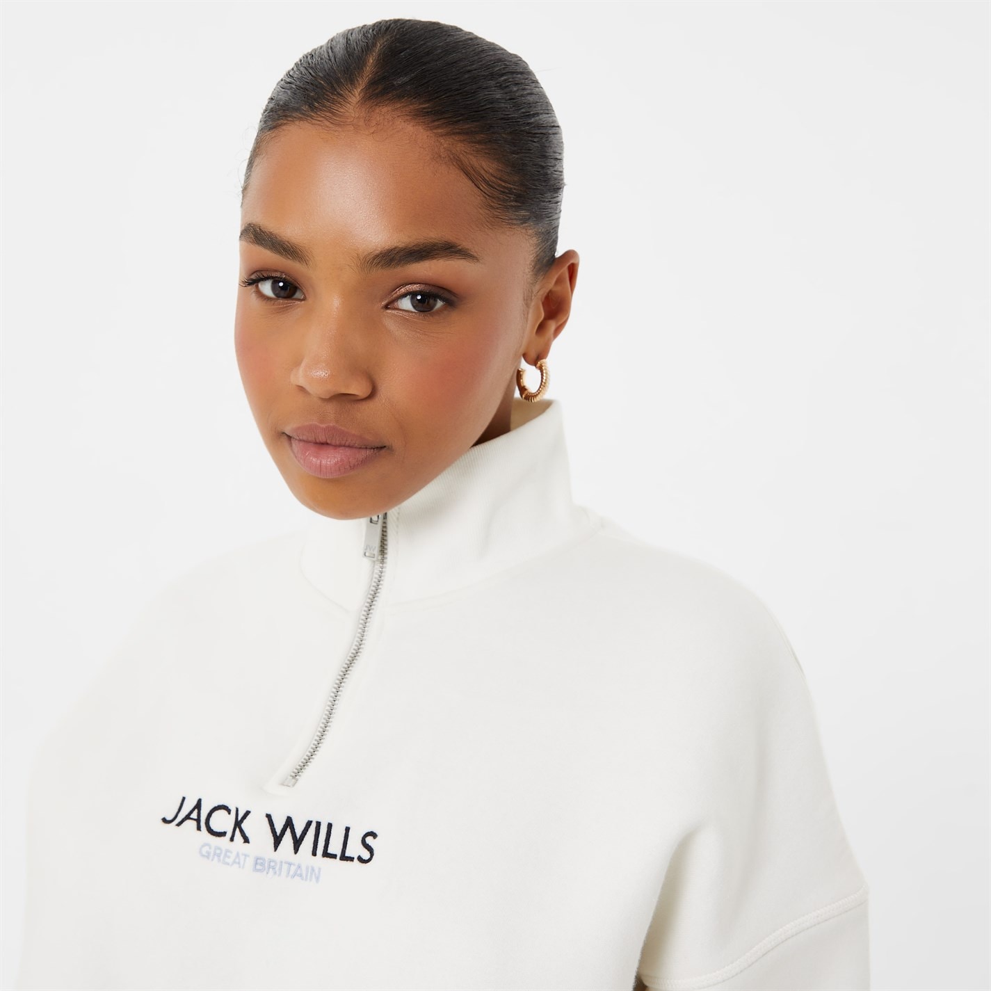 Bluza de trening Jack Wills Honeylane fermoar vintage alb