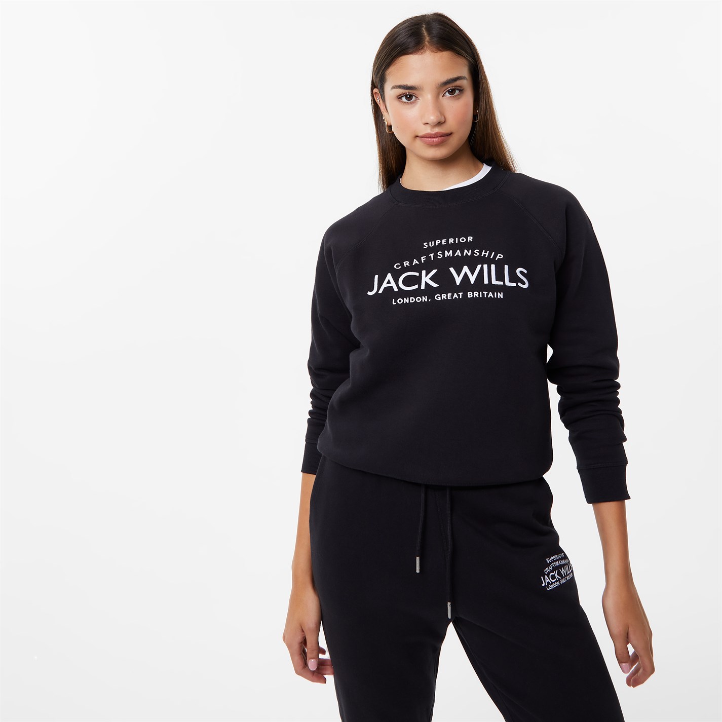 Bluza de trening Jack Wills Hunston imprimeu Graphic cu guler rotund negru