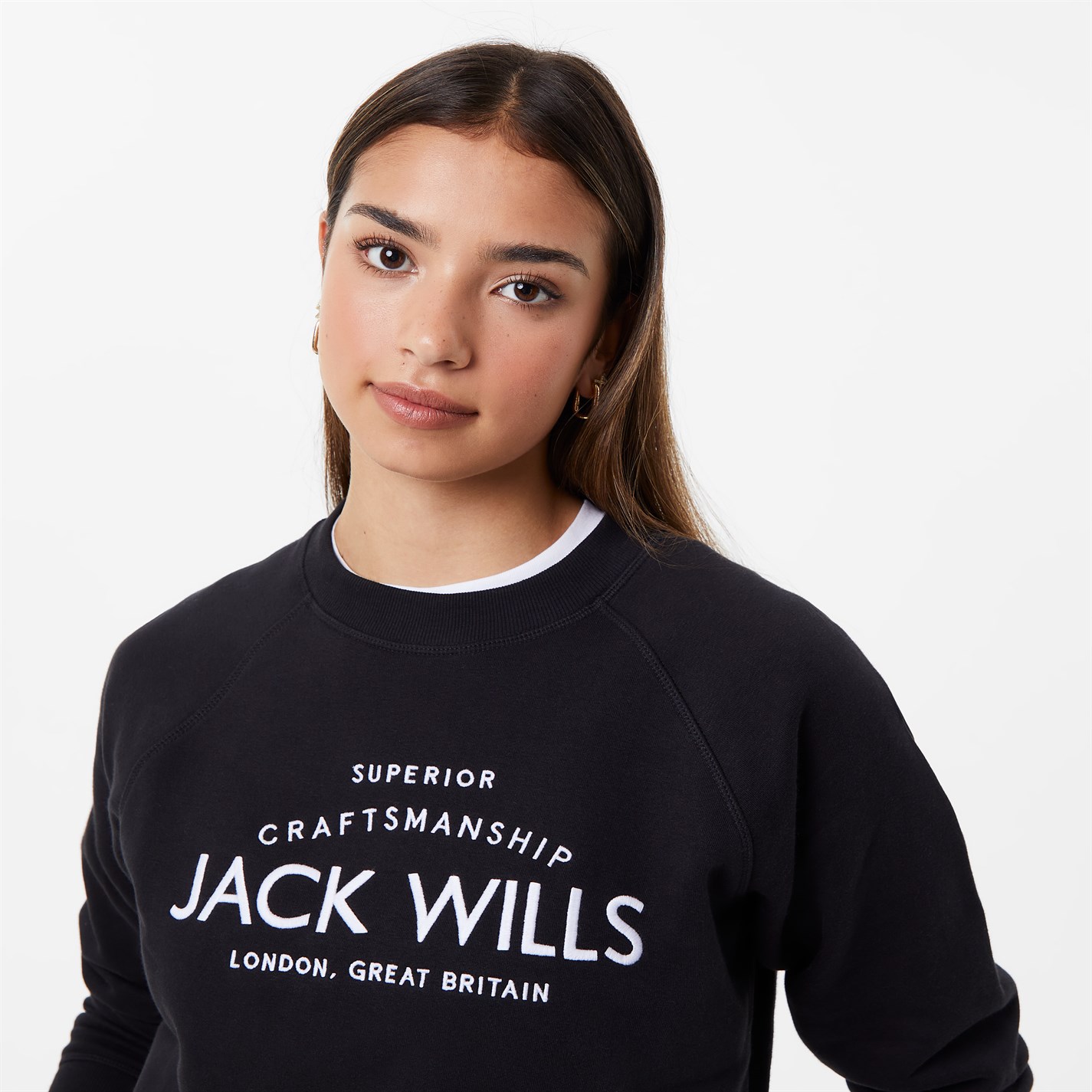 Bluza de trening Jack Wills Hunston imprimeu Graphic cu guler rotund negru