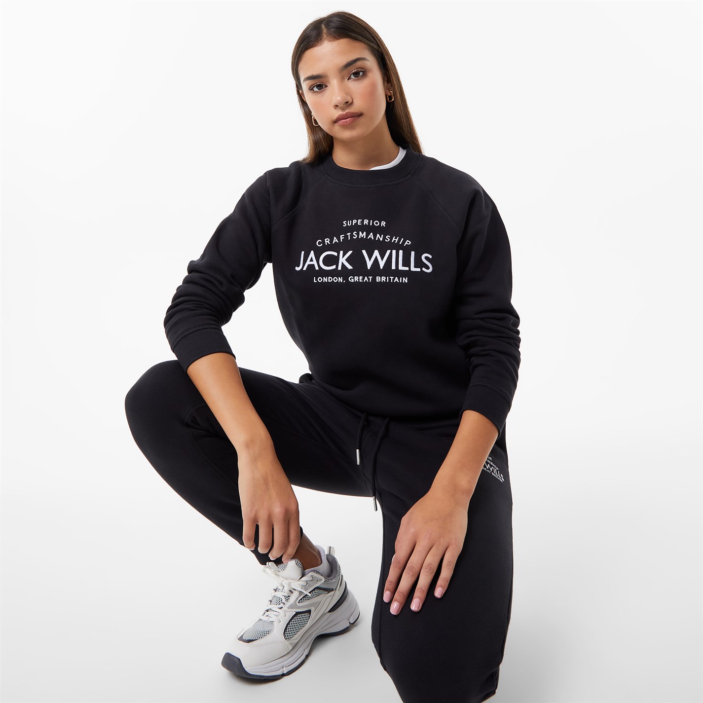 Bluza de trening Jack Wills Hunston imprimeu Graphic cu guler rotund negru