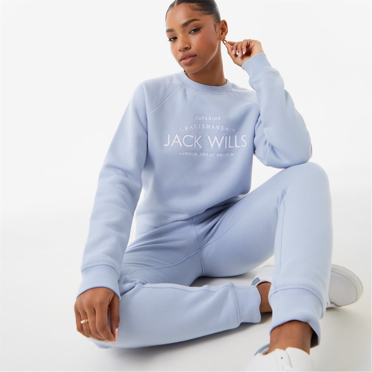 Bluza de trening Jack Wills Hunston imprimeu Graphic cu guler rotund soft albastru