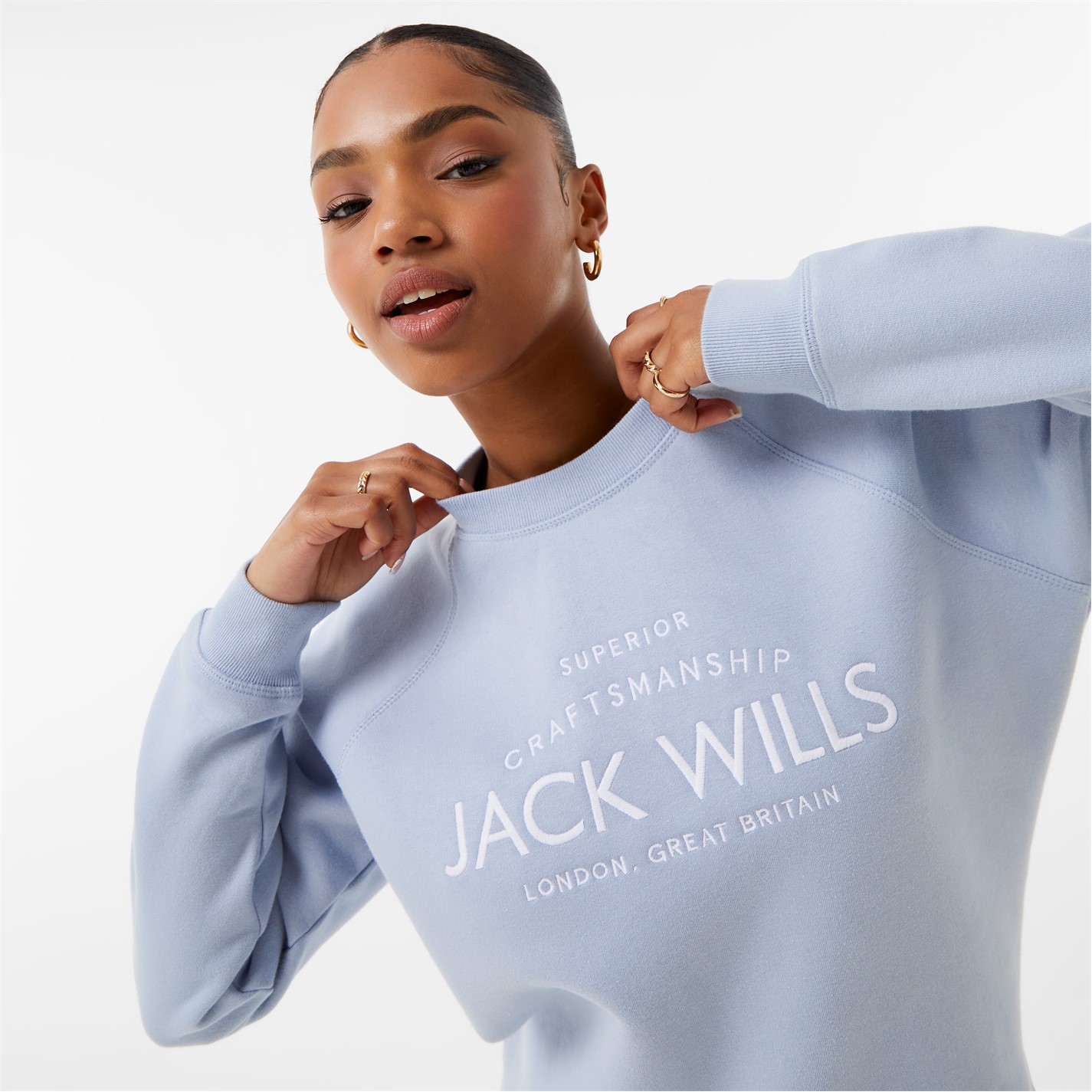 Bluza de trening Jack Wills Hunston imprimeu Graphic cu guler rotund soft albastru