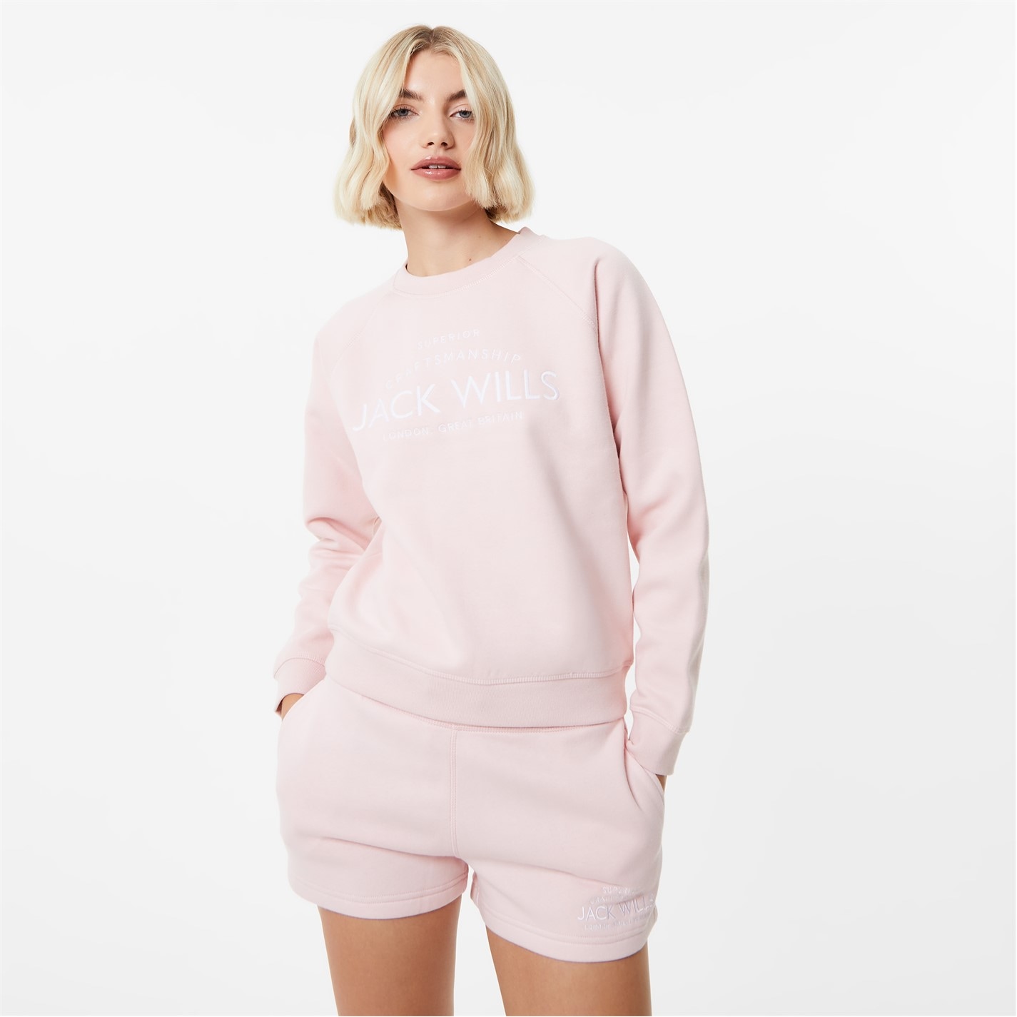 Bluza de trening Jack Wills Hunston imprimeu Graphic cu guler rotund soft roz