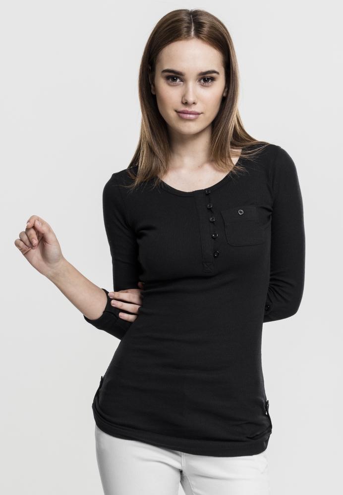 Bluze casual cu nasturi si cu buzunar la piept pentru Femei negru Urban Classics