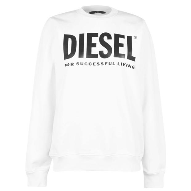 Bluze cu guler rotund Diesel Logo alb