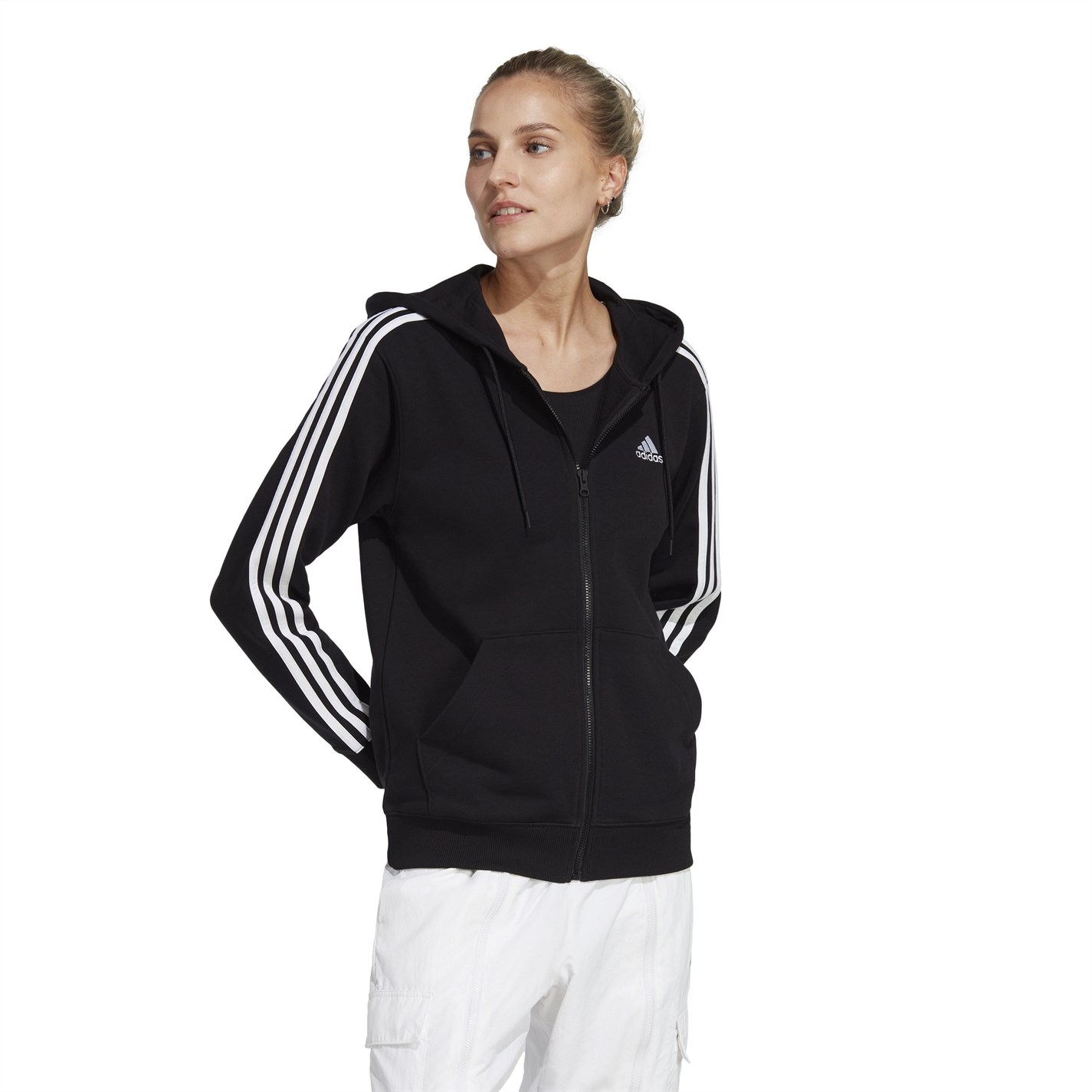 Hanorac adidas 3 cu dungi cu fermoar Track pentru Femei negru alb