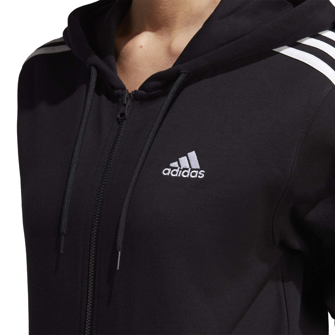 Hanorac adidas 3 cu dungi cu fermoar Track pentru Femei negru alb