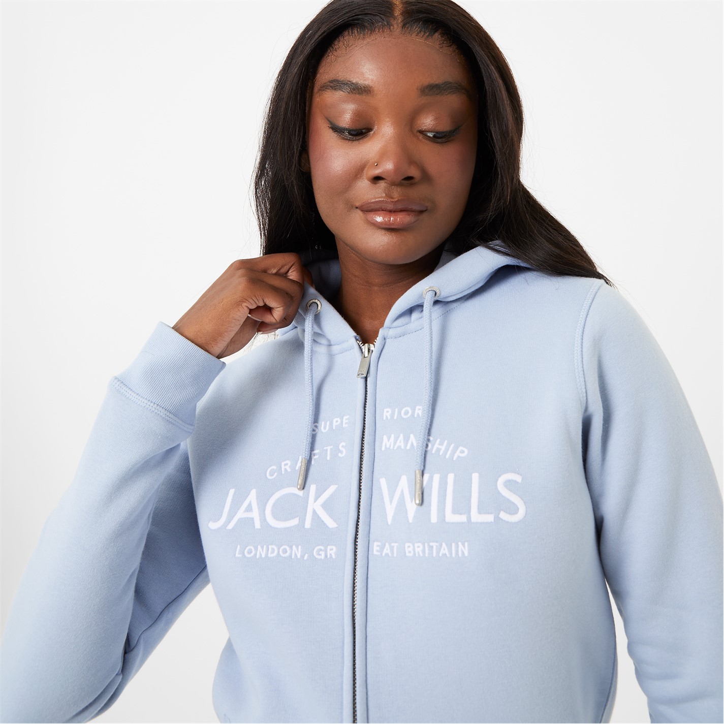 Hanorac Jack Wills Hunston Logo cu fermoar soft albastru