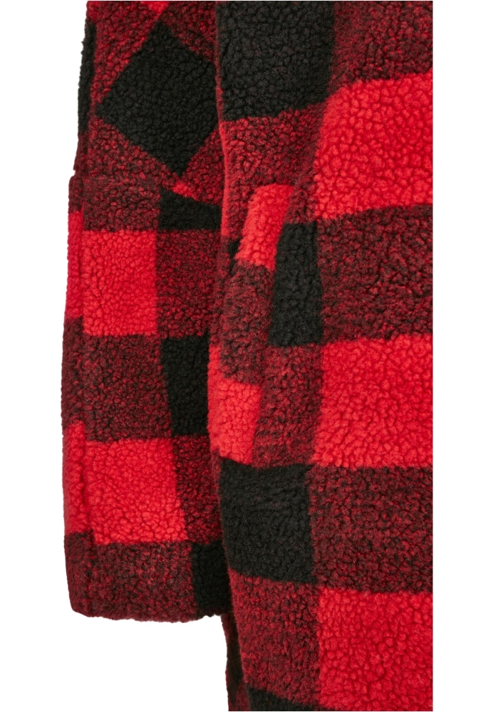 Jacheta pufoasa Sherpa cu gluga supradimensionat Check pentru Femei rosu foc Urban Classics negru