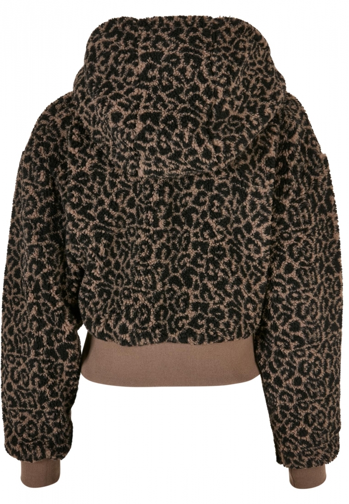 Jacheta pufoasa Sherpa Short supradimensionat AOP pentru Femei leopard Urban Classics