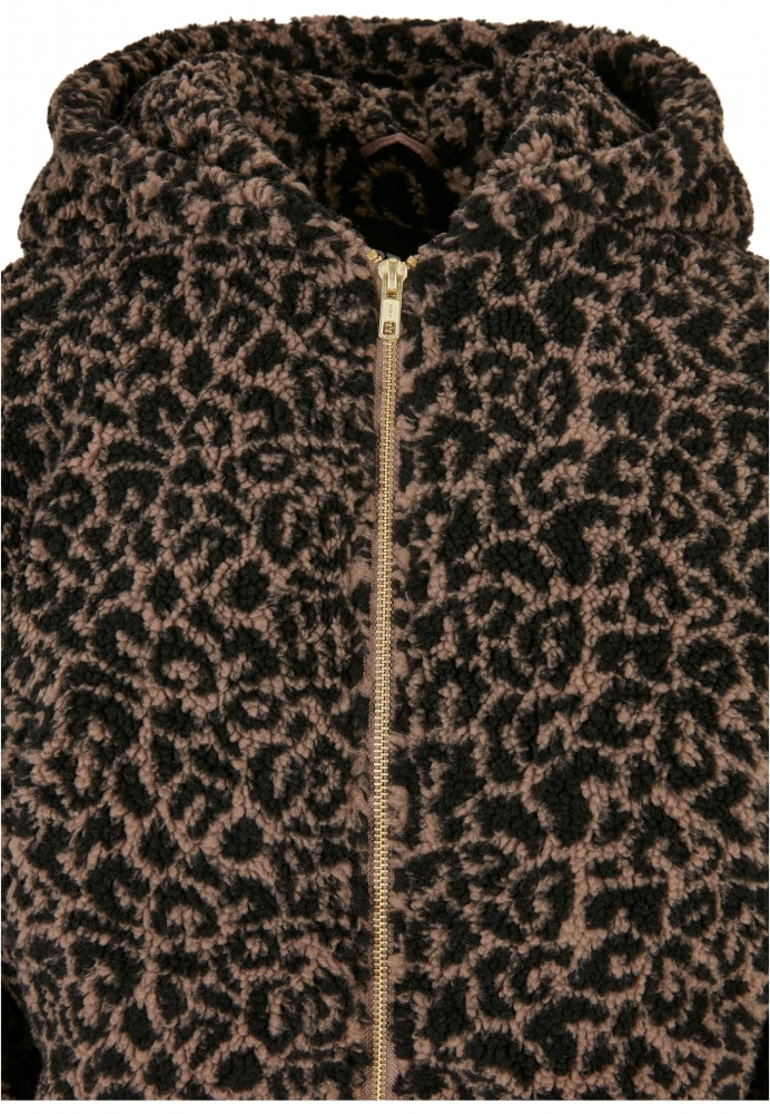 Jacheta pufoasa Sherpa Short supradimensionat AOP pentru Femei leopard Urban Classics