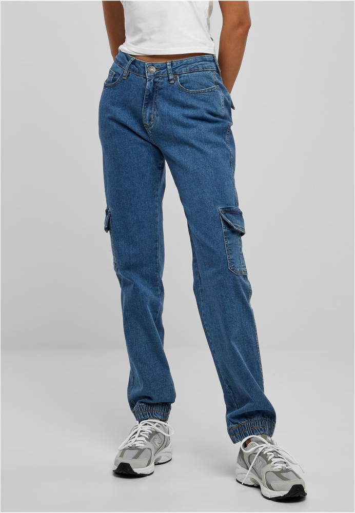 Pantaloni Cargo Organic Stretch Denim pentru Femei albastru prespalat Urban Classics