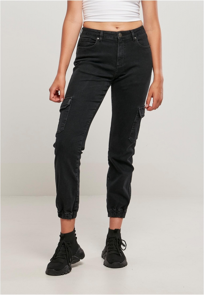 Pantaloni Cargo Organic Stretch Denim pentru Femei negru washed Urban Classics