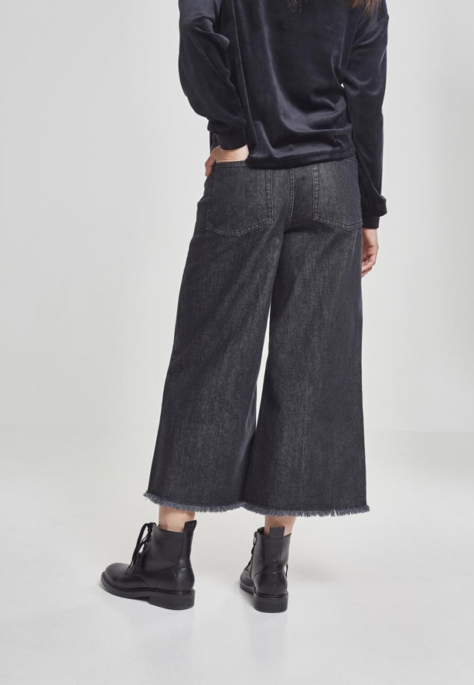 Pantaloni Culottes Denim pentru Femei negru washed Urban Classics