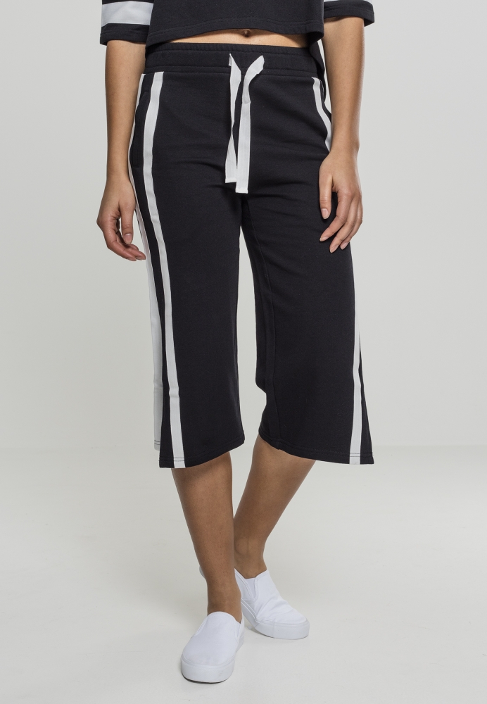 Pantaloni Culottes Taped Terry pentru Femei negru alb Urban Classics