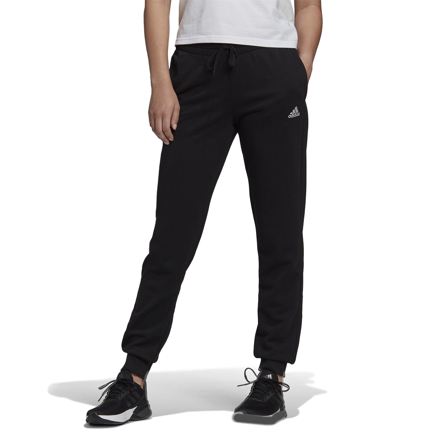 Pantaloni jogging adidas Linear Slim Fit bumbac pentru femei negru alb