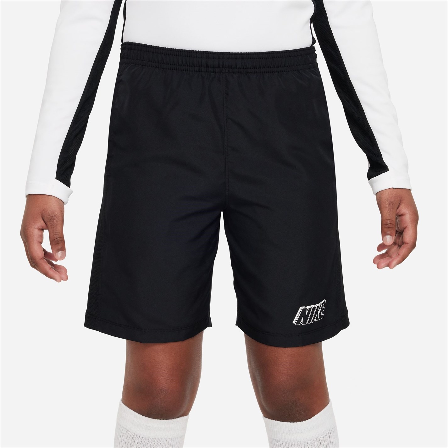 Pantaloni scurti Nike Dri-FIT Academy Big imprimeu Graphic Soccer pentru Copii negru alb