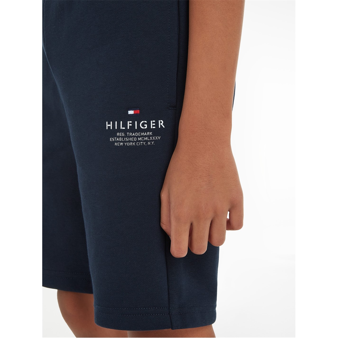 Pantaloni sport scurti Tommy Hilfiger Logo pentru copii bej albastru dw5
