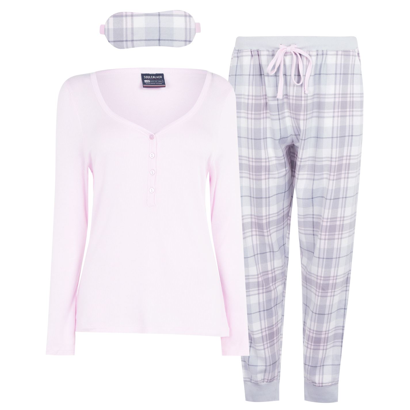 Pijamale SoulCal 3 Piece Flannel pentru Femei roz gri