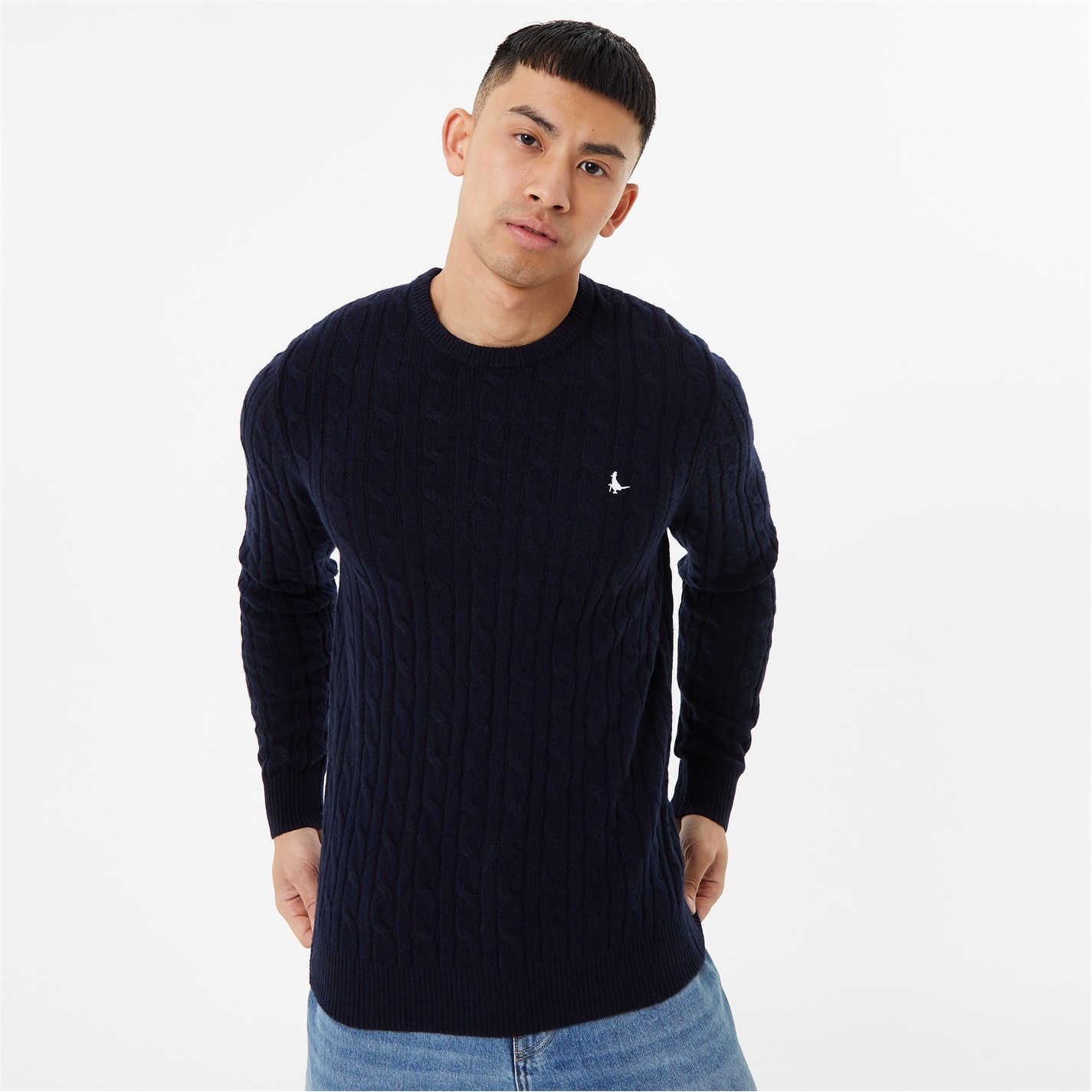 Pulovere tricotate Jack Wills Marlow Merino Wool Blend Cable bleumarin