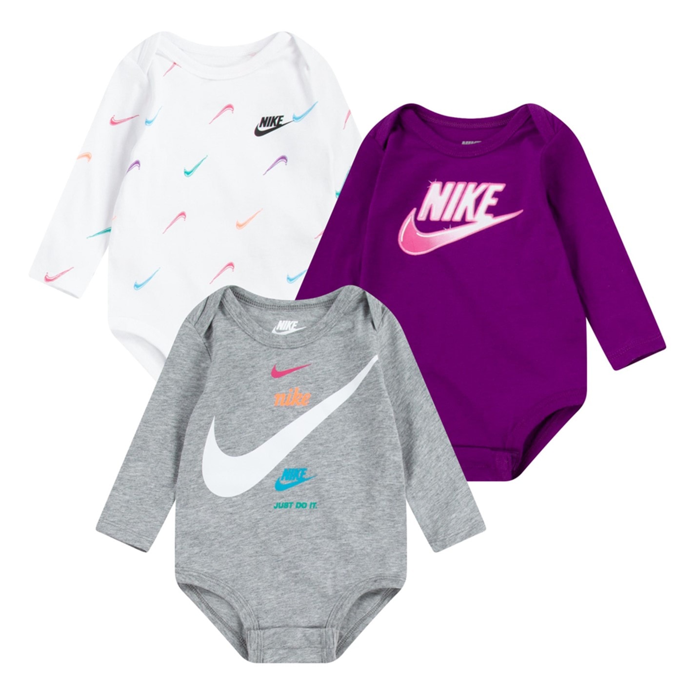 Salopeta Set de 3 Nike cu Maneca Lunga pentru fete pentru Bebelusi alb gri mov