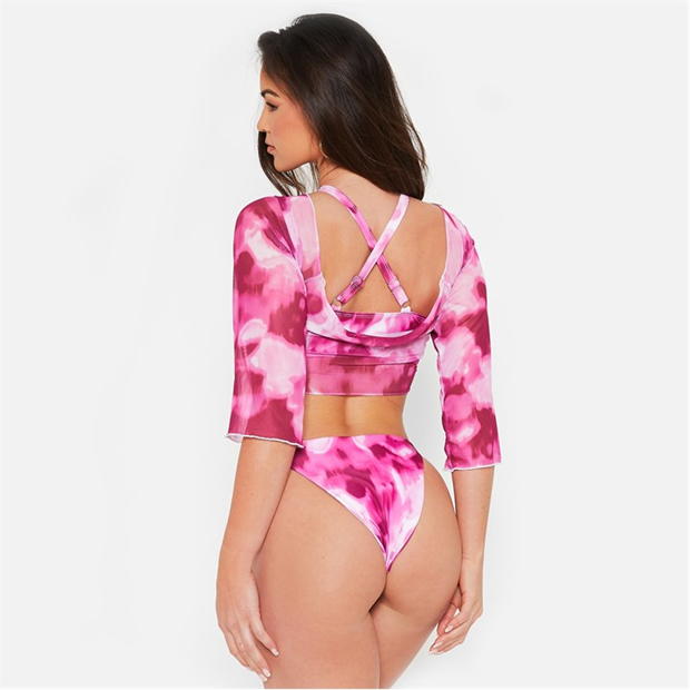 Set Costum de baie bikini I Saw It First Tie Dye 3 Piece roz
