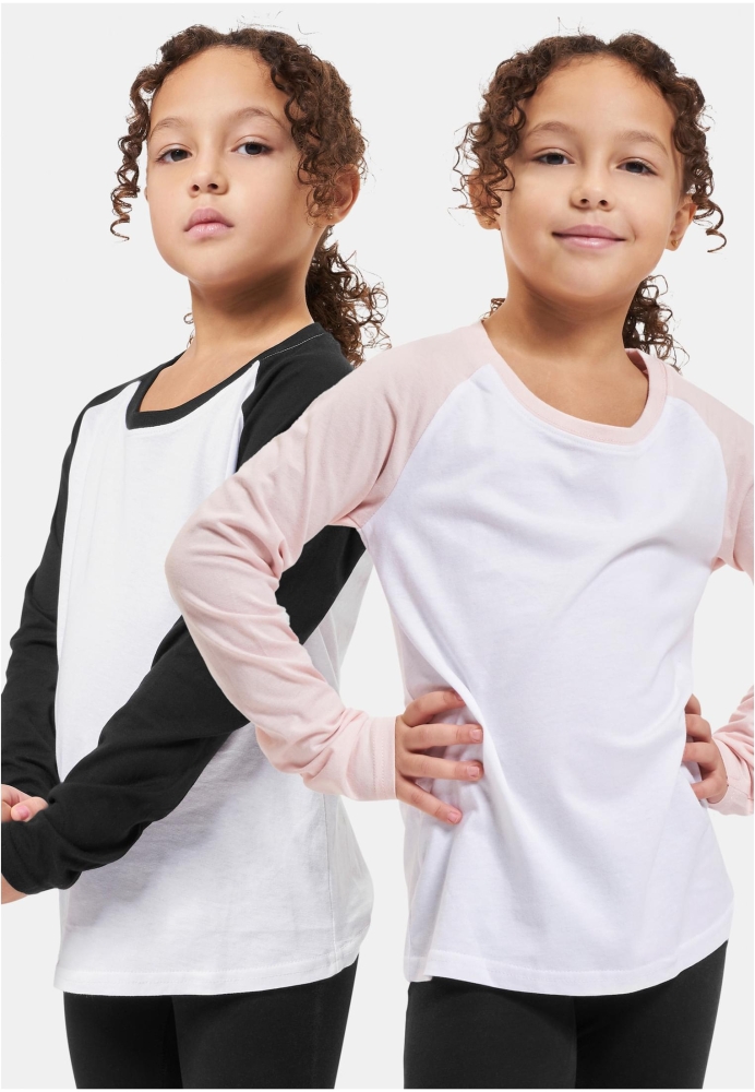 Set de 2 Bluza maneca lunga contrast pentru fete alb pink+white Urban Classics roz negru