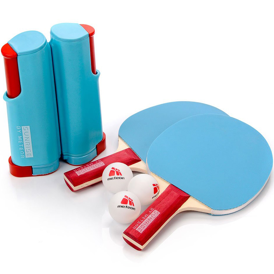 Set Meteor Sunrise Rollnet Ping Pong cu Net 2 Rackets 3 Balls albastru 15043