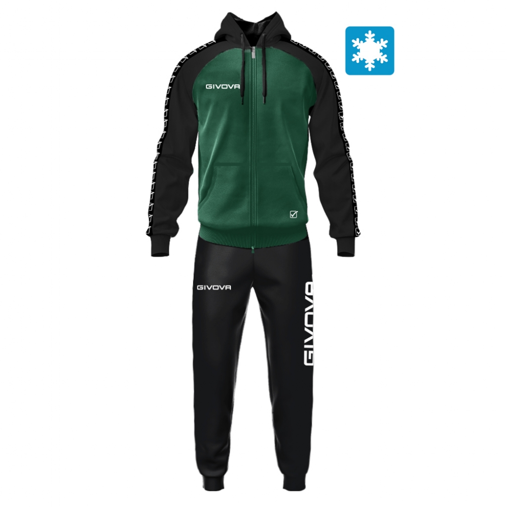 Trening sport TUTA ITALIA UOMO 103 IN FELPA CON CAPP E BANDA Givova negru verde