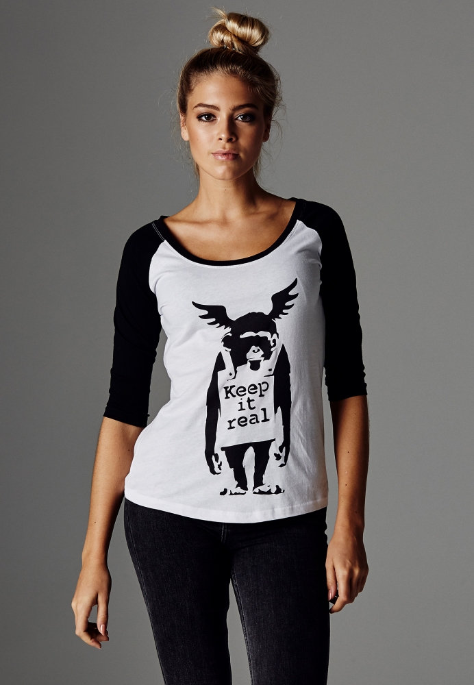 Tricou Brandalised - Banksy?s Graffiti Ape pentru Femei alb negru Merchcode