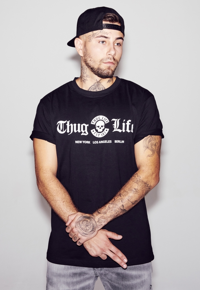 Tricou cu mesaje engleza Thug Life Cities negru Mister Tee