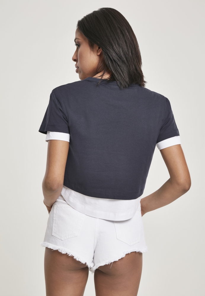 Tricou cu strat dublu Full pentru Femei bleumarin alb Urban Classics