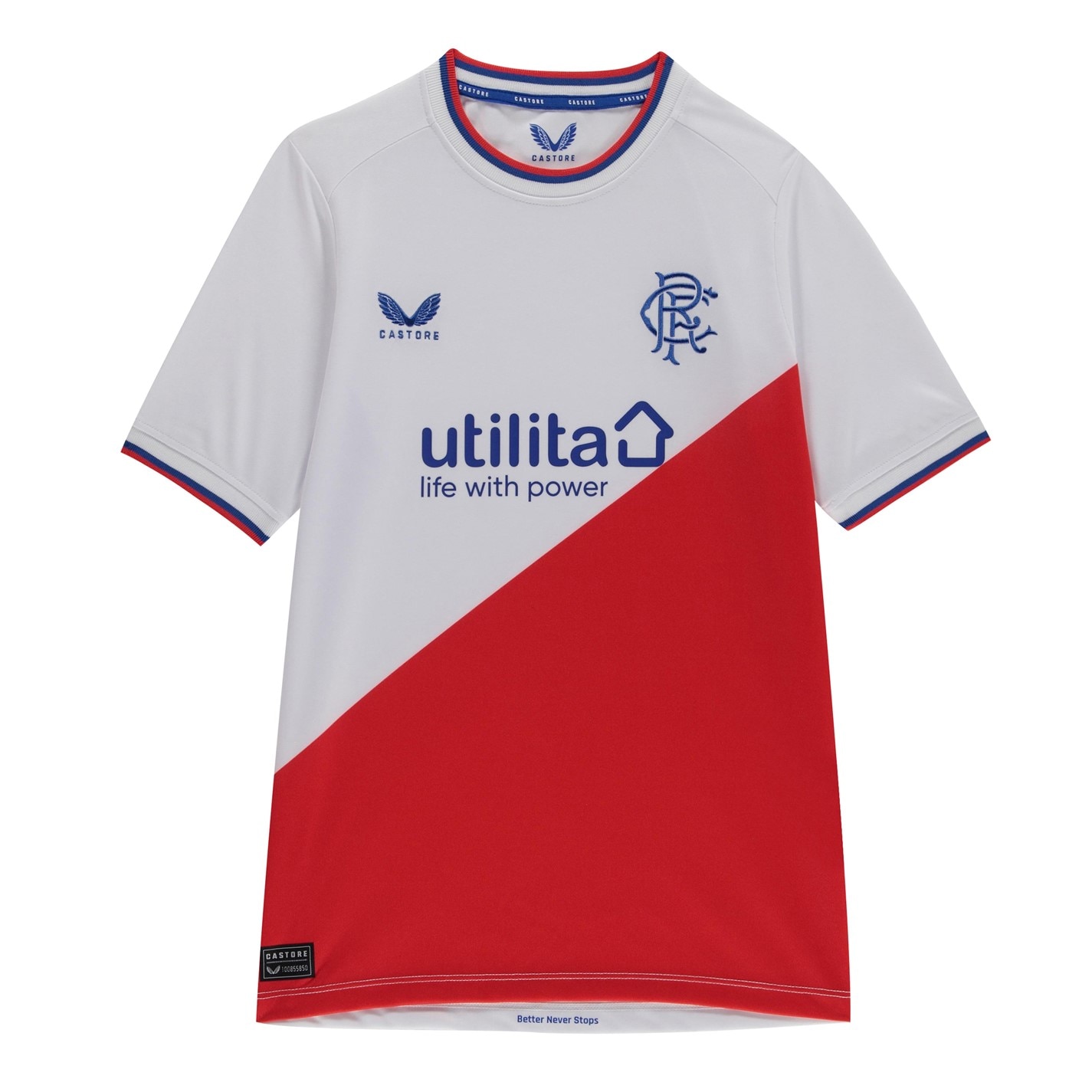 Tricou Deplasare Castore Rangers 2022 2023 Juniors alb rosu