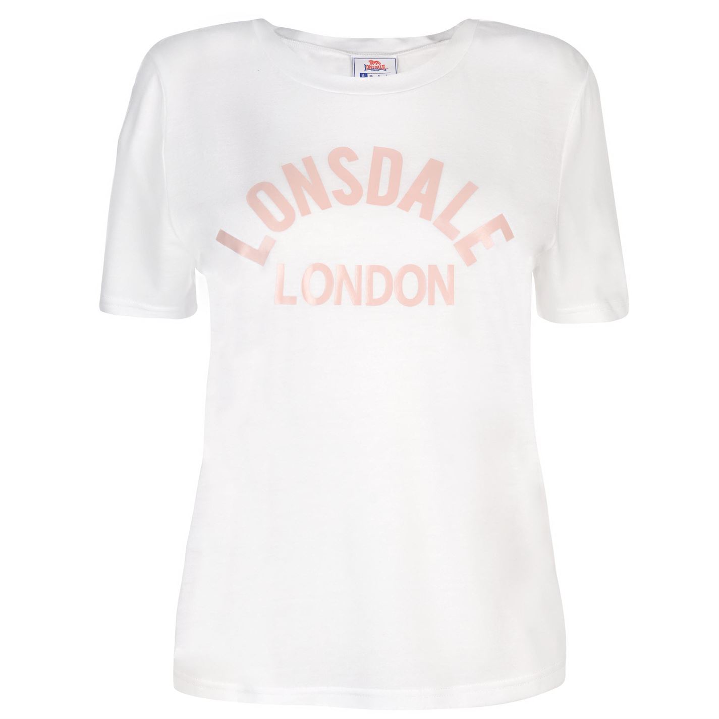Tricou Lonsdale cu imprimeu mare Crew pentru Femei alb roz