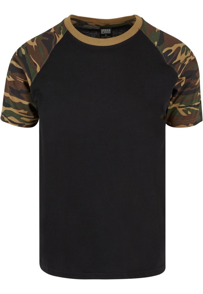 Tricouri casual in doua culori pentru barbati negru camuflaj Urban Classics