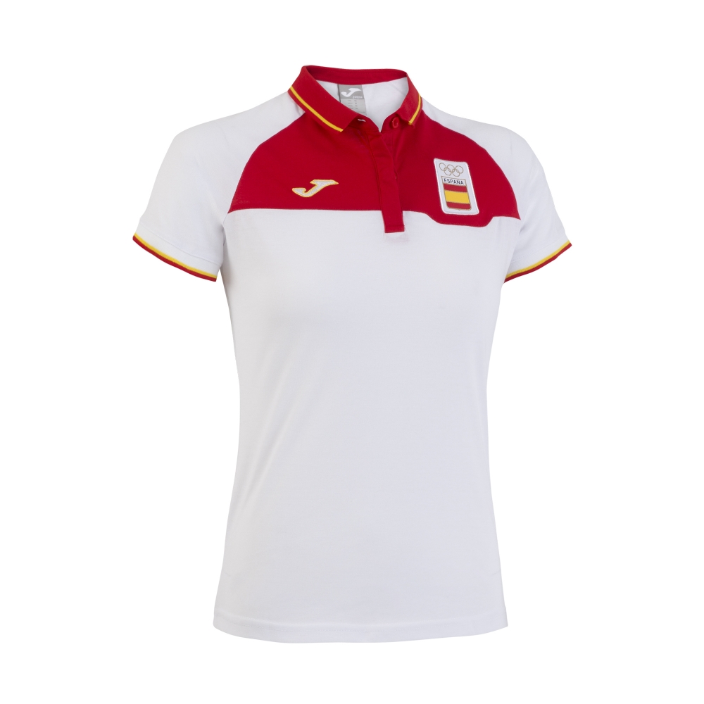 Tricouri polo Joma Hotel Coe alb-rosu cu maneca scurta W