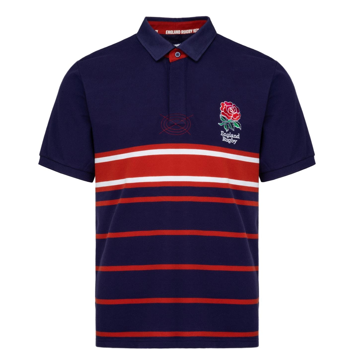 Tricouri Polo RFU Anglia cu dungi pentru Barbati bleumarin rosu